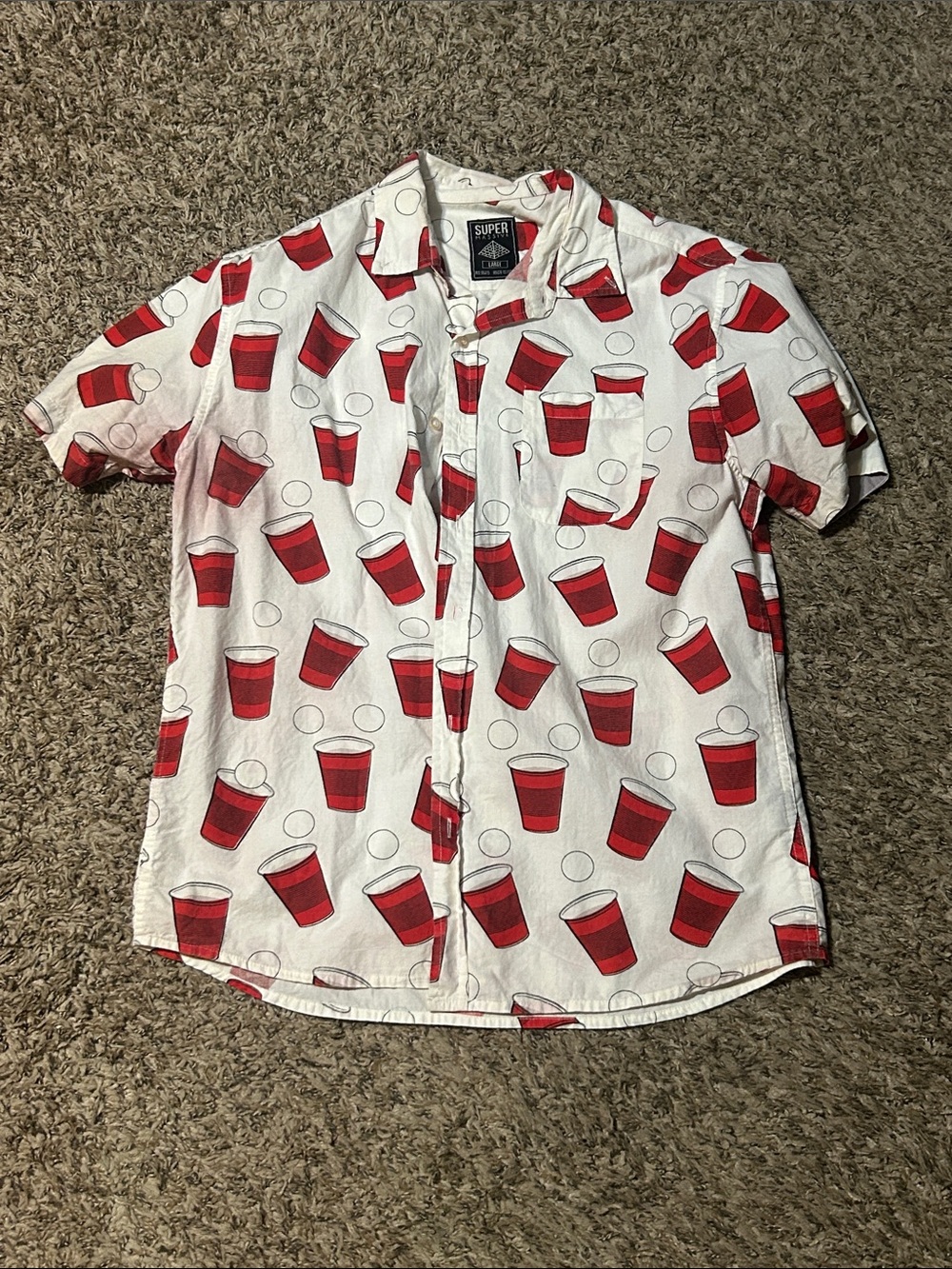 Men's Short-Sleeve Party Cup Print Shirt - White & Red